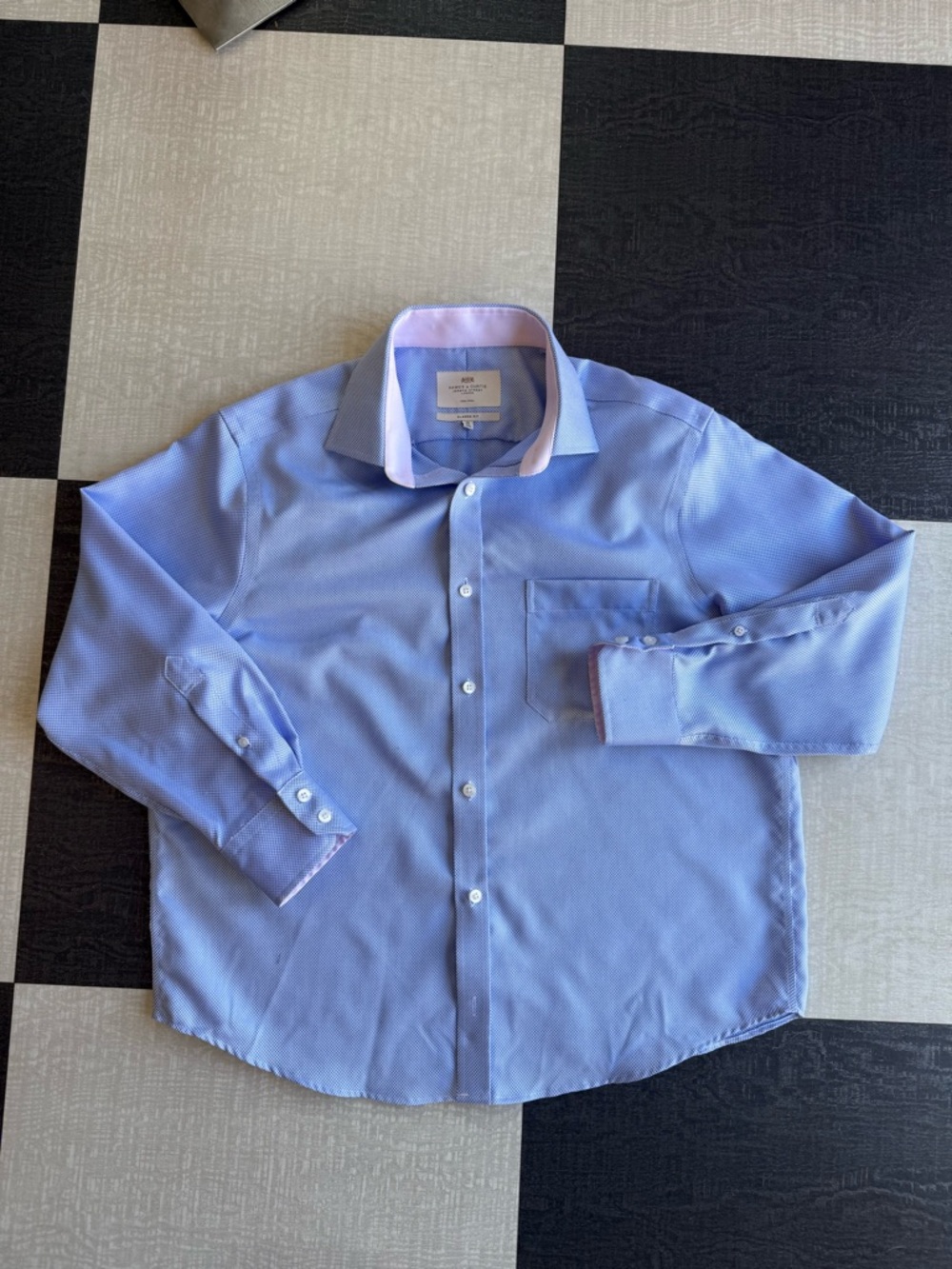 HAWES & CURTIS Classic Fit Blue & White textured Non-Iron Shirt 16 / 36